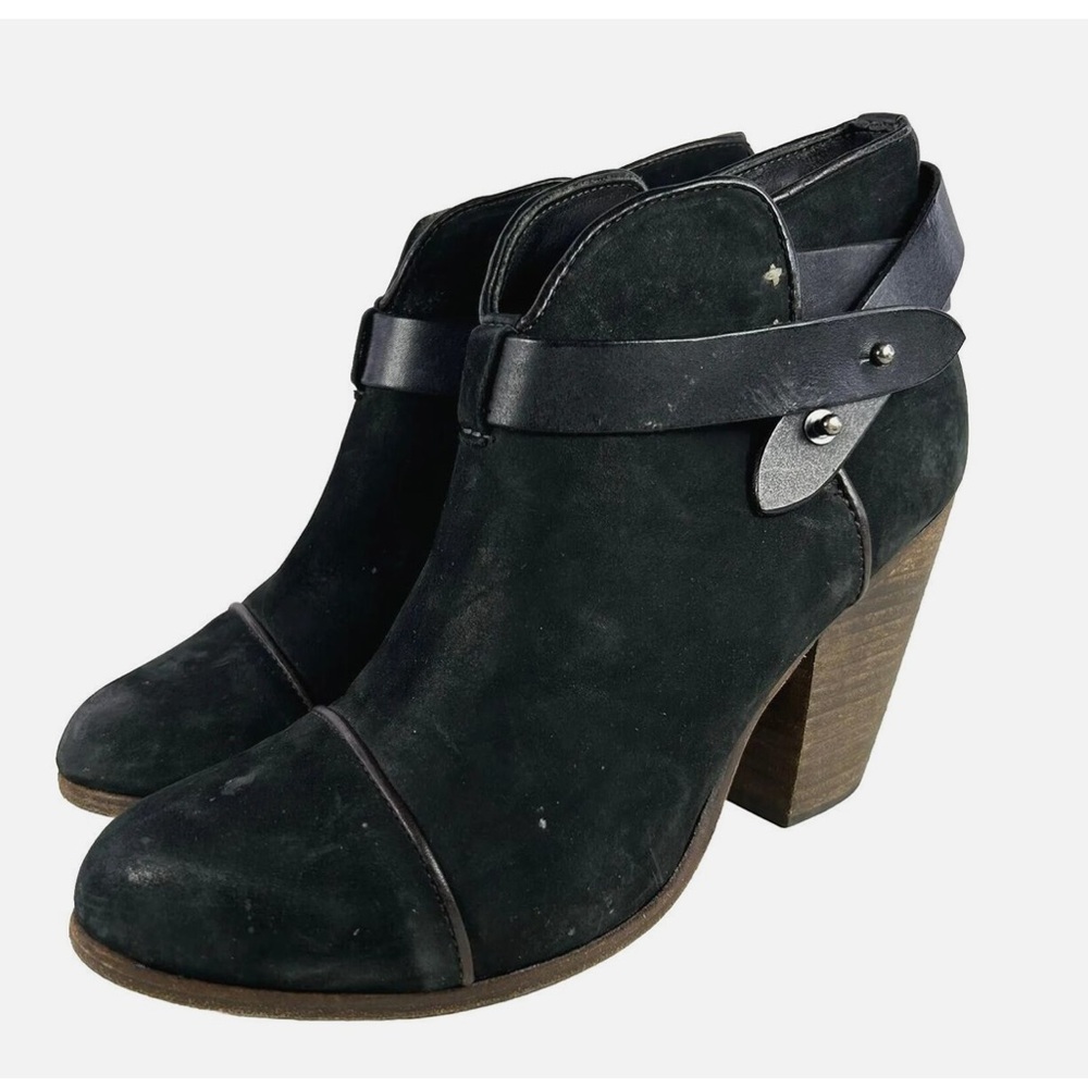 Rag and Bone Black Suede Belted Harrow Heeled Ankle Boots